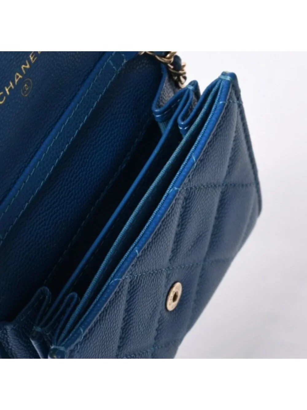 Chanel Chain Wallet Coin Purse CC Logo Caviar Leather Blue